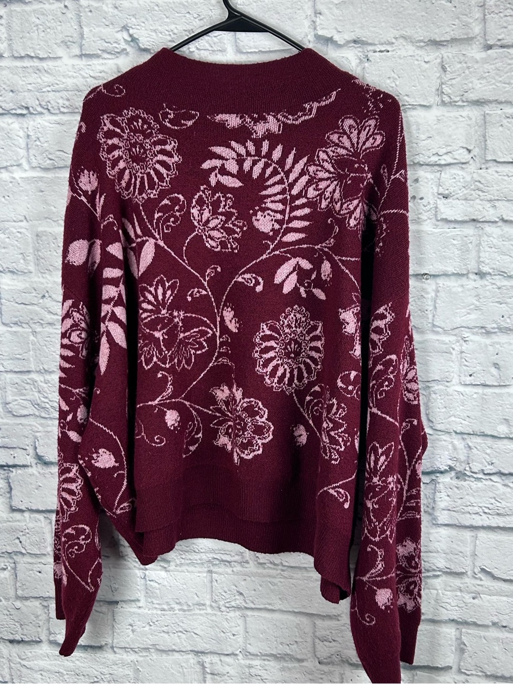 Kate & Sam XXL Burgundy Floral Sweater Balloon Sleeve Soft Knit Pullover